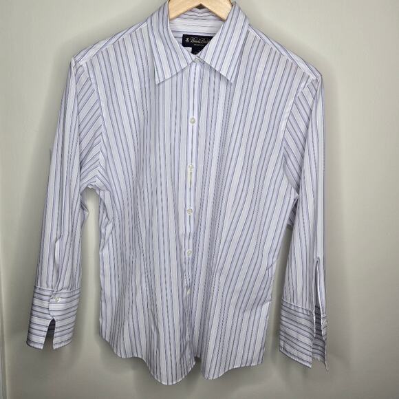 Brooks Brothers Women's Fitted Stretch Non-Iron White Striped Shirt Size 10 - Picture 1 of 9